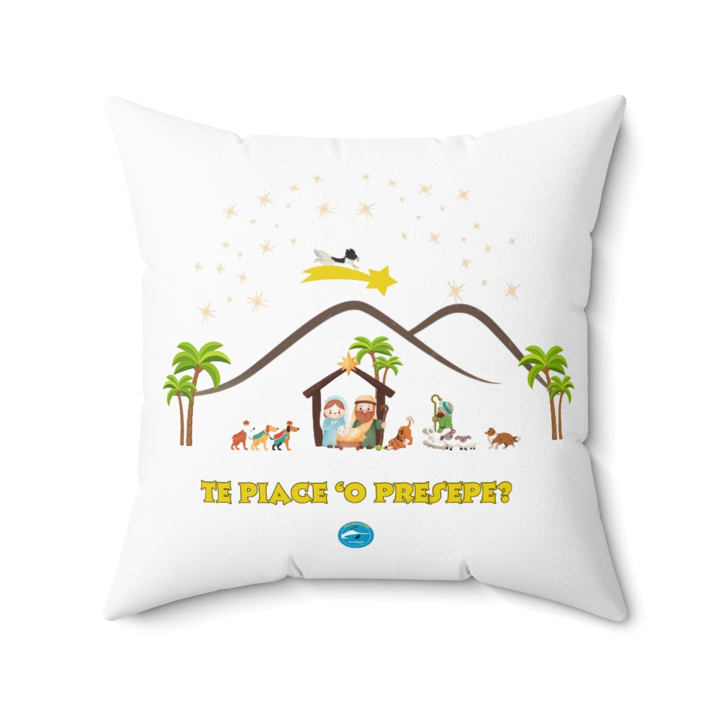 Cuscino Natalizio Decorativo "Te piace ‘o Presepe?" | Fodera con Zip e Imbottitura in Poliestere