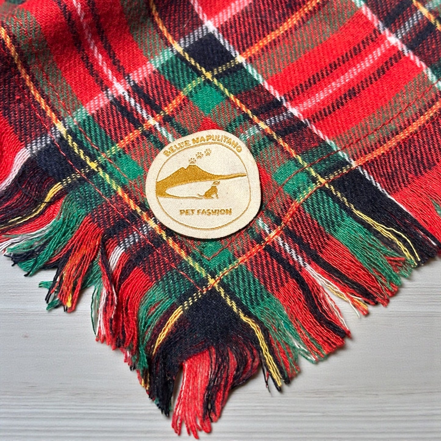Bandana tartan per cani invernale morbida e calda sfrangiata - (Rosso e verde)