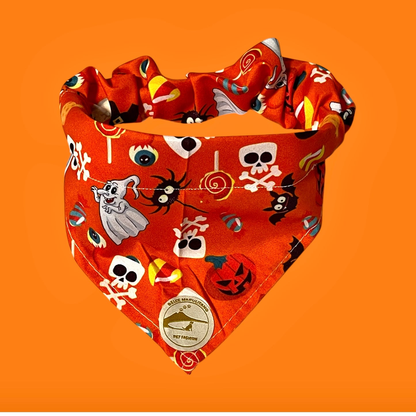 Bandana Classic Halloween Arancione: Zucche, Fantasmi, Ragni e Teschi