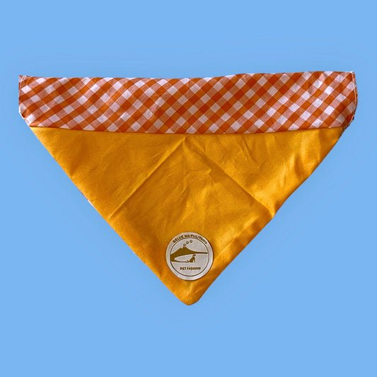 Bandana per Cani arancione a Quadretti Double-Face e Personalizzata
