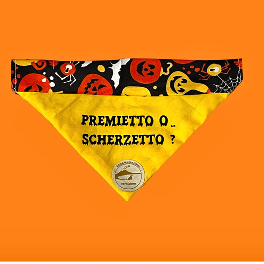 Bandana Cane Double-Face Halloween con Zucche e Scritta “Premietto o Scherzetto”