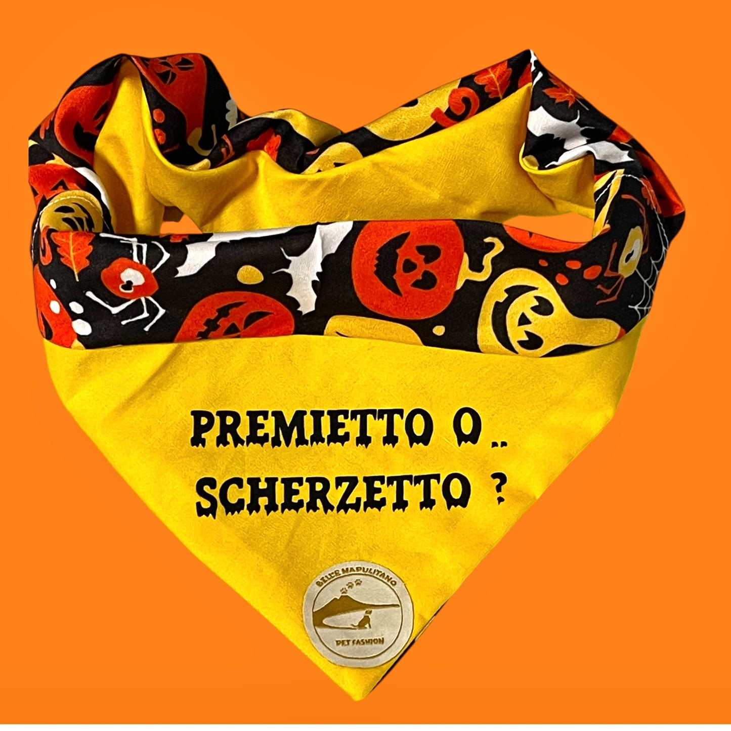 Bandana Cane Double-Face Halloween con Zucche e Scritta “Premietto o Scherzetto”
