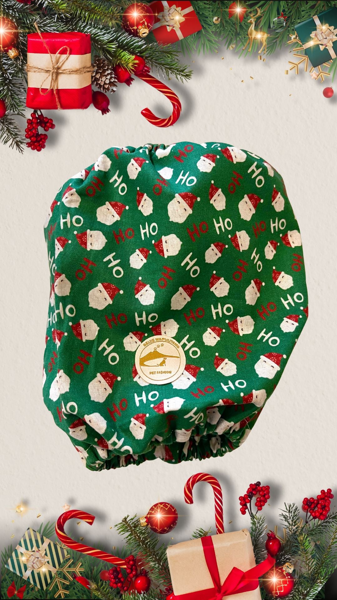 Snood sartoriale natalizio verde con Babbi Natale per cocker