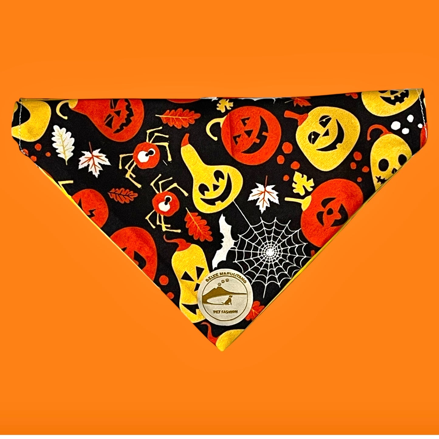 Bandana Cane Double-Face Halloween con Zucche e Scritta “Premietto o Scherzetto”