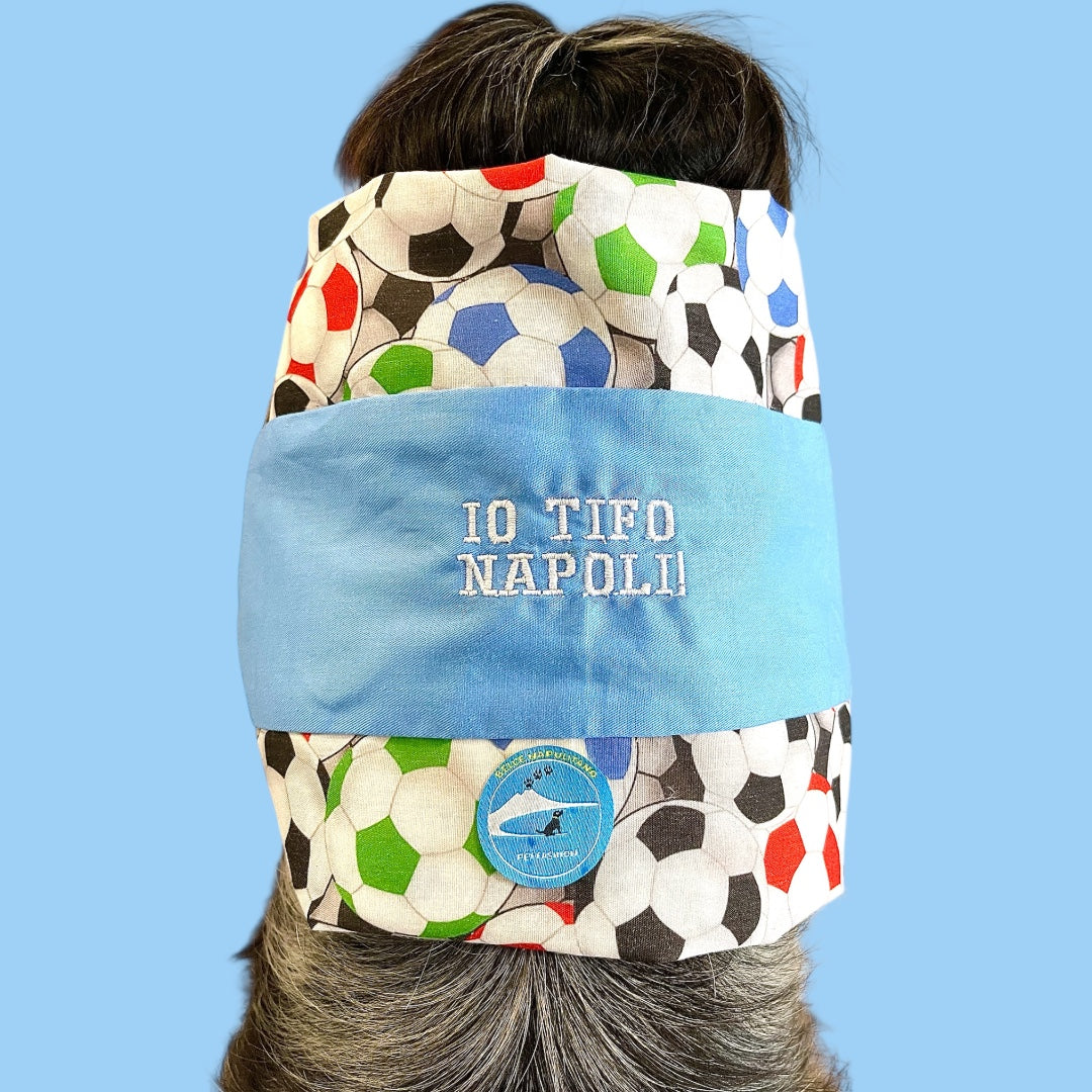 Snood sartoriale double-face per cocker con scritta ricamata “ Io tifo Napoli”