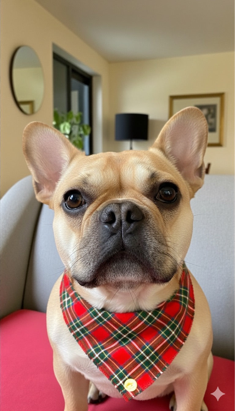 Bandana tartan per cani invernale morbida e calda sfrangiata - (Rosso e verde)