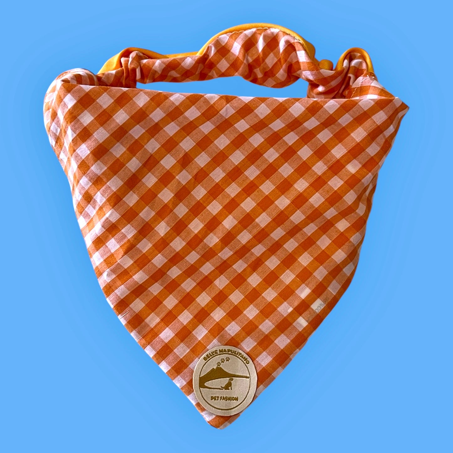 Bandana per Cani arancione a Quadretti Double-Face e Personalizzata