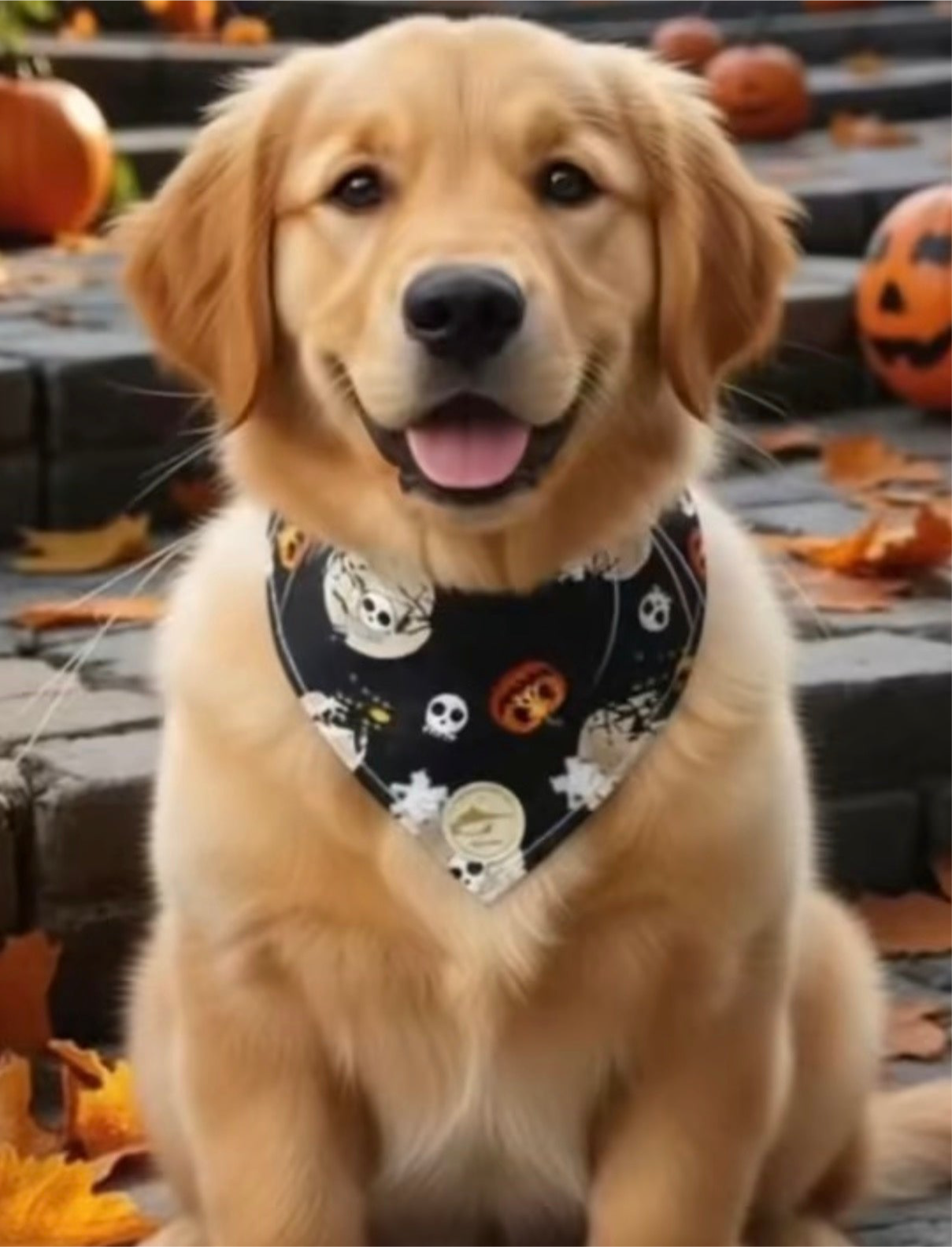 Bandana Classic Halloween Nera: Zucche, Luna e Teschi per Cani