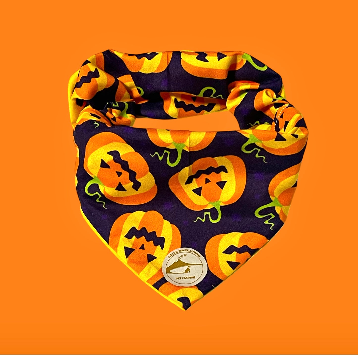 Bandana Cane Double-Face Halloween con Zucche e Scritta “Premietto o Scherzetto”