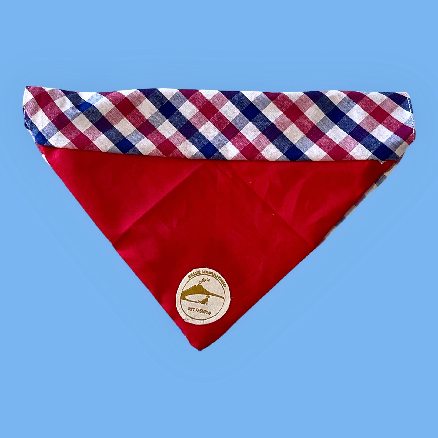 Bandana per Cani rossa a Quadretti bianco, rosso e blu Double-Face e Personalizzata
