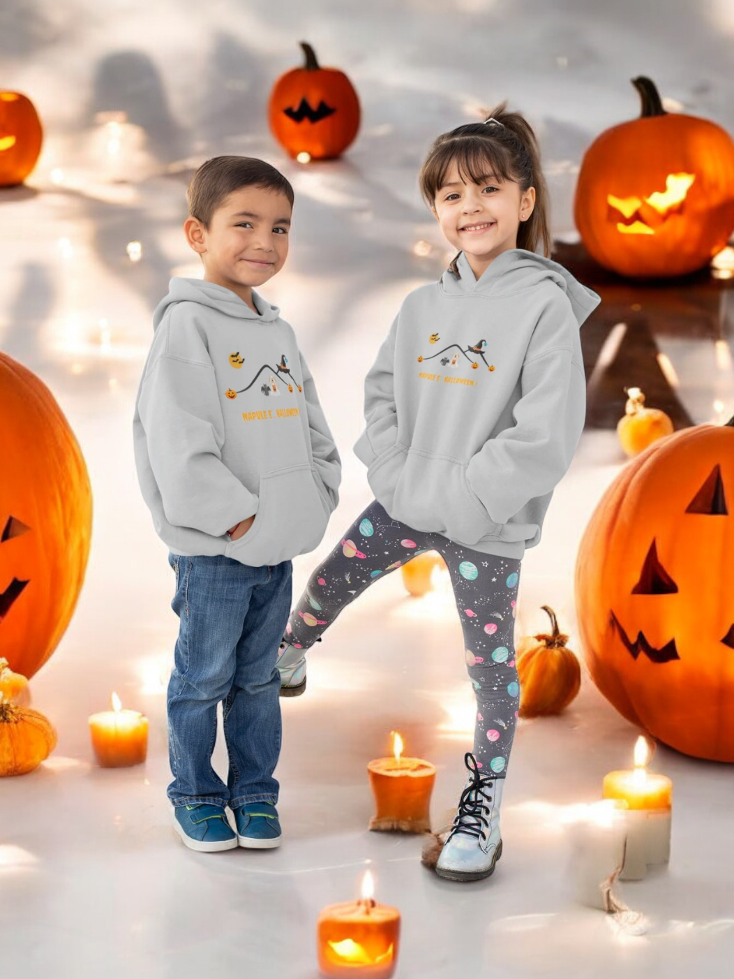 Felpa con Cappuccio Unisex per bambini "Napule è ..Halloween " – Cotone Morbido e Stampa di Qualità