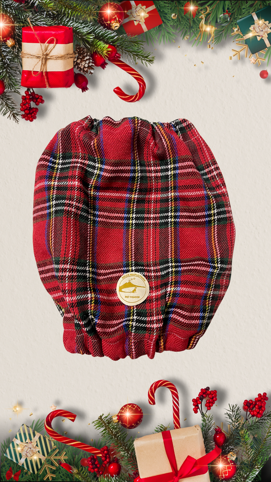 Snood natalizio sartoriale per cani in tessuto Tartan rosso per cocker