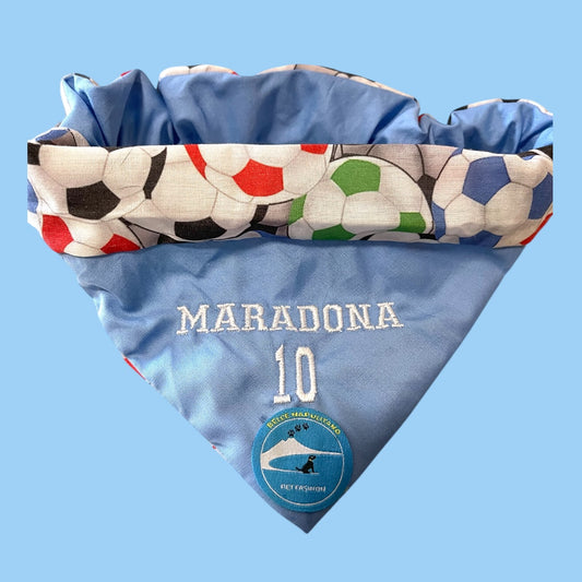 Bandana sartoriale double-face con elastico per cani con scritta ricamata “Maradona 10”
