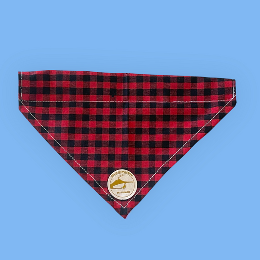 Bandana per Cani Sartoriale nero e rosso a Quadretti in Cotone