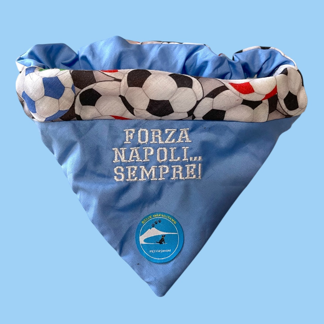 Bandana sartoriale double-face con elastico per cani con scritta ricamata “Forza Napoli.. Sempre!”