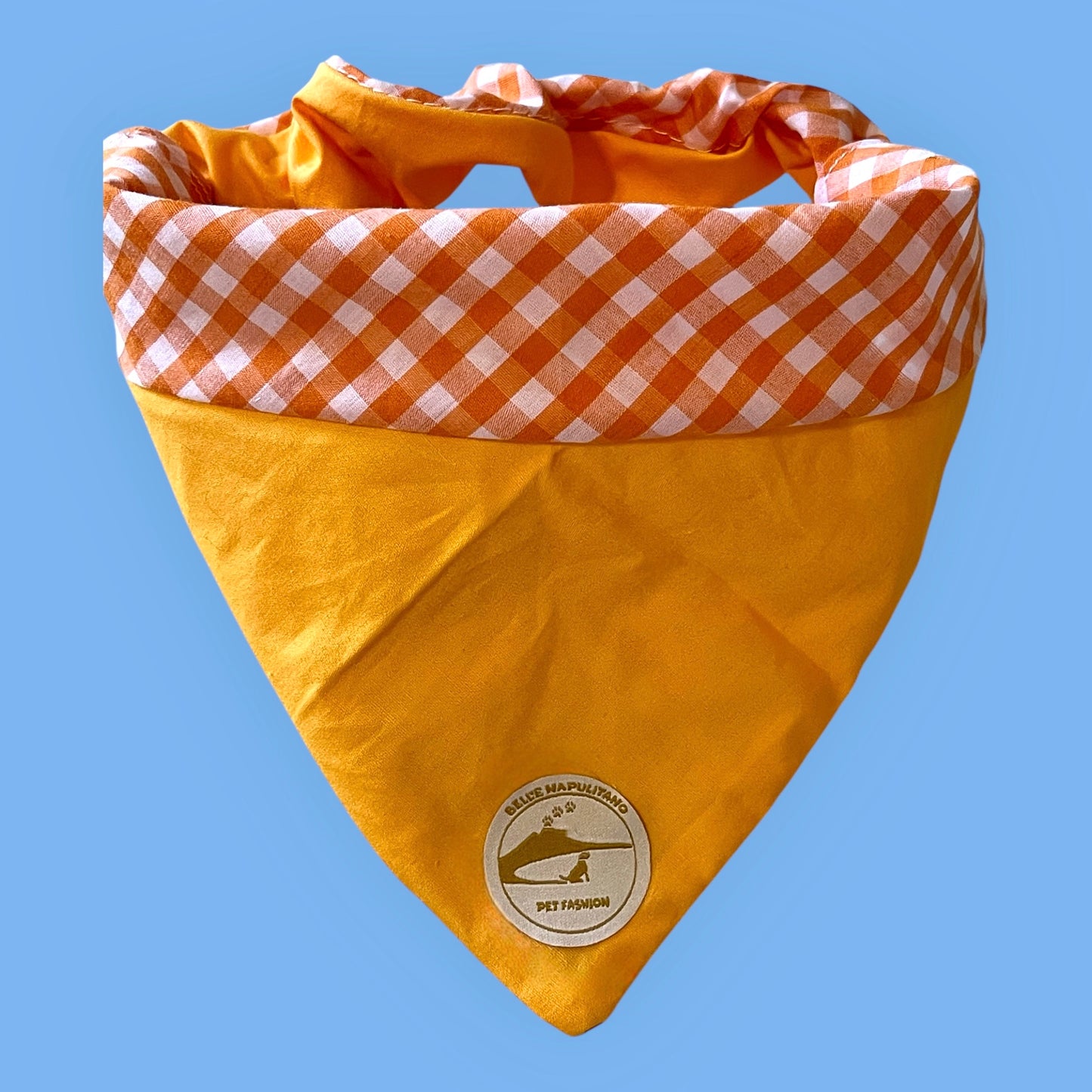 Bandana per Cani arancione a Quadretti Double-Face e Personalizzata