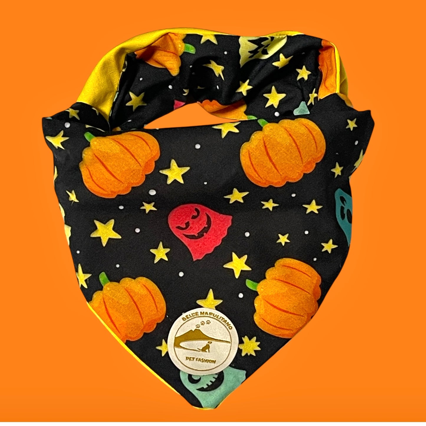 Bandana Cane Double-Face Halloween: Zucche, Fantasmini & "Premietto o Scherzetto"