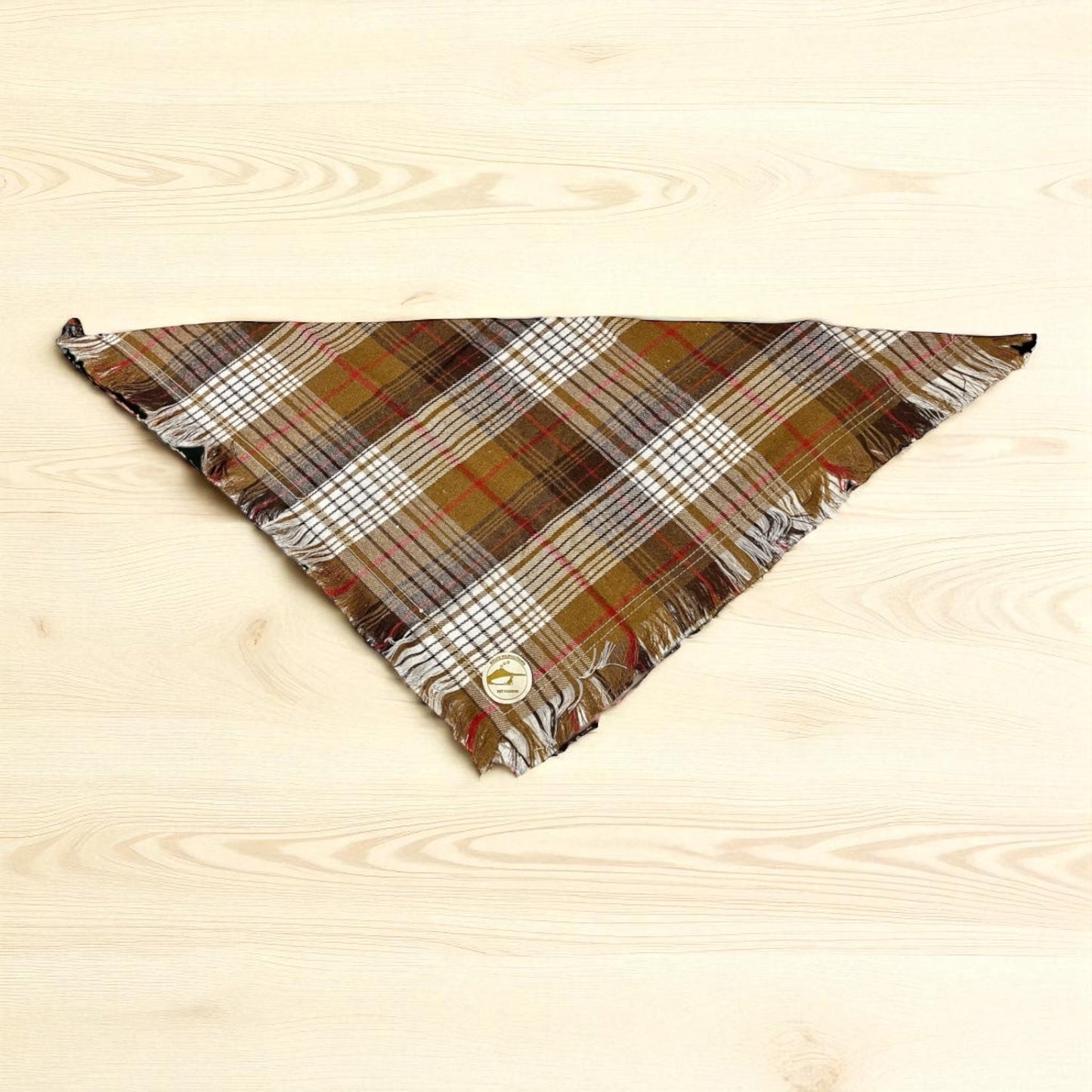 Bandana per cani invernale morbida e calda sfrangiata - (cammello-bianco-marrone con righe rosse)