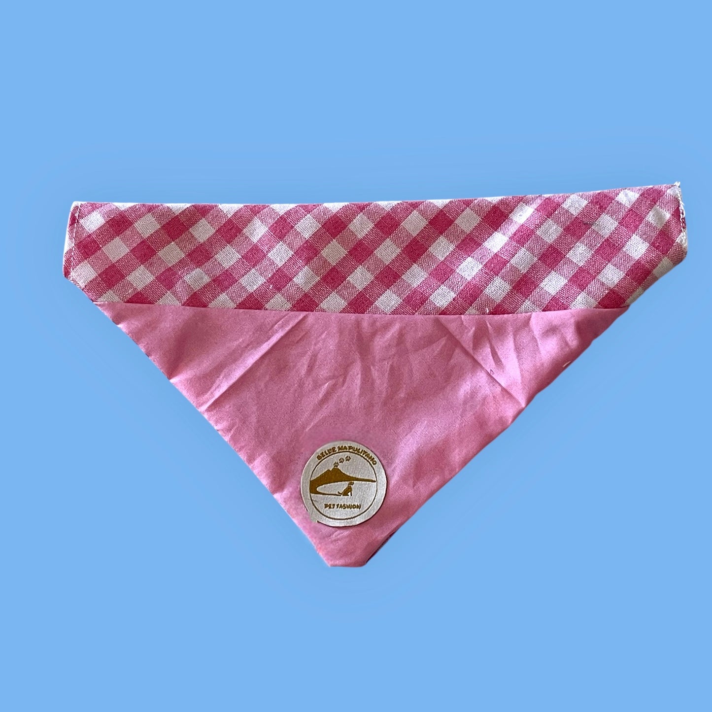 Bandana per Cani Rosa a Quadretti Double-Face e Personalizzata