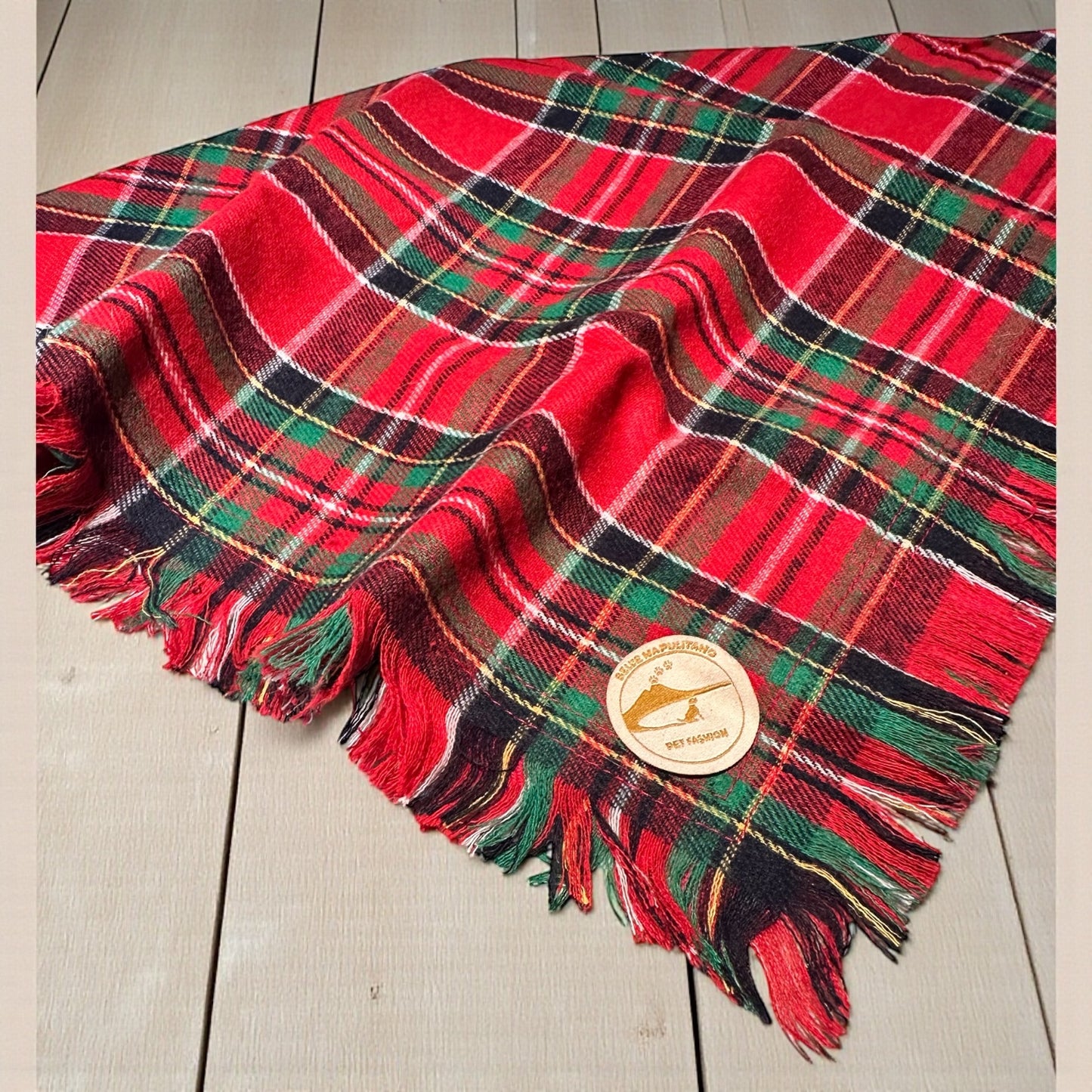 Bandana tartan per cani invernale morbida e calda sfrangiata - (Rosso e verde)