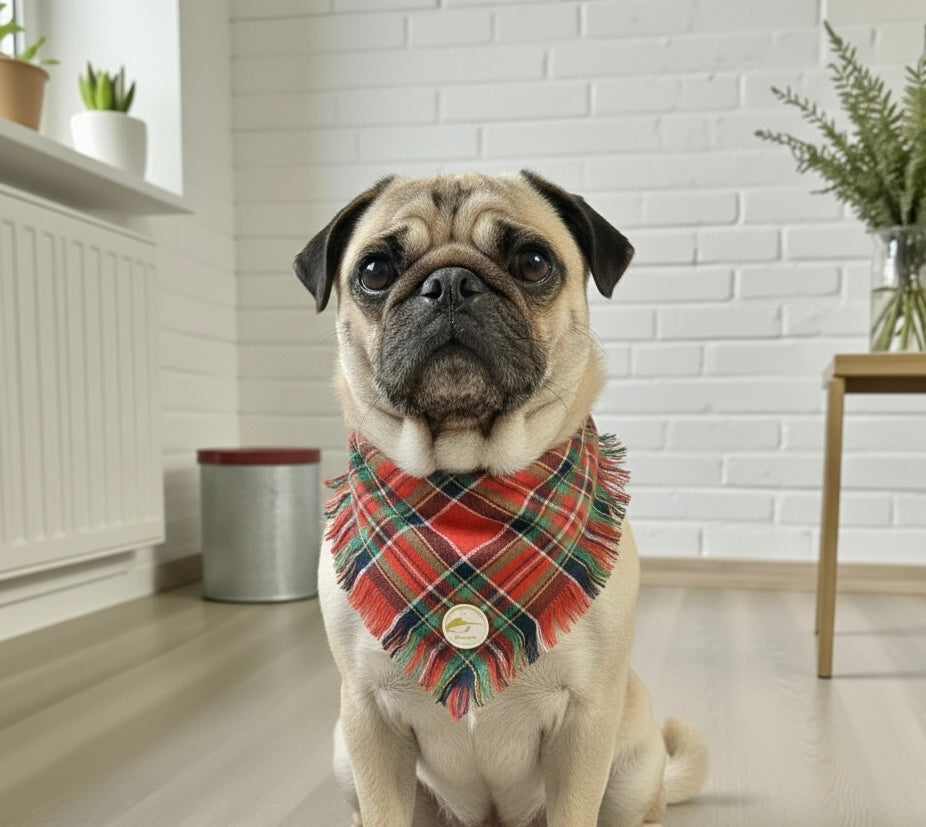 Bandana tartan per cani invernale morbida e calda sfrangiata - (Rosso e verde)
