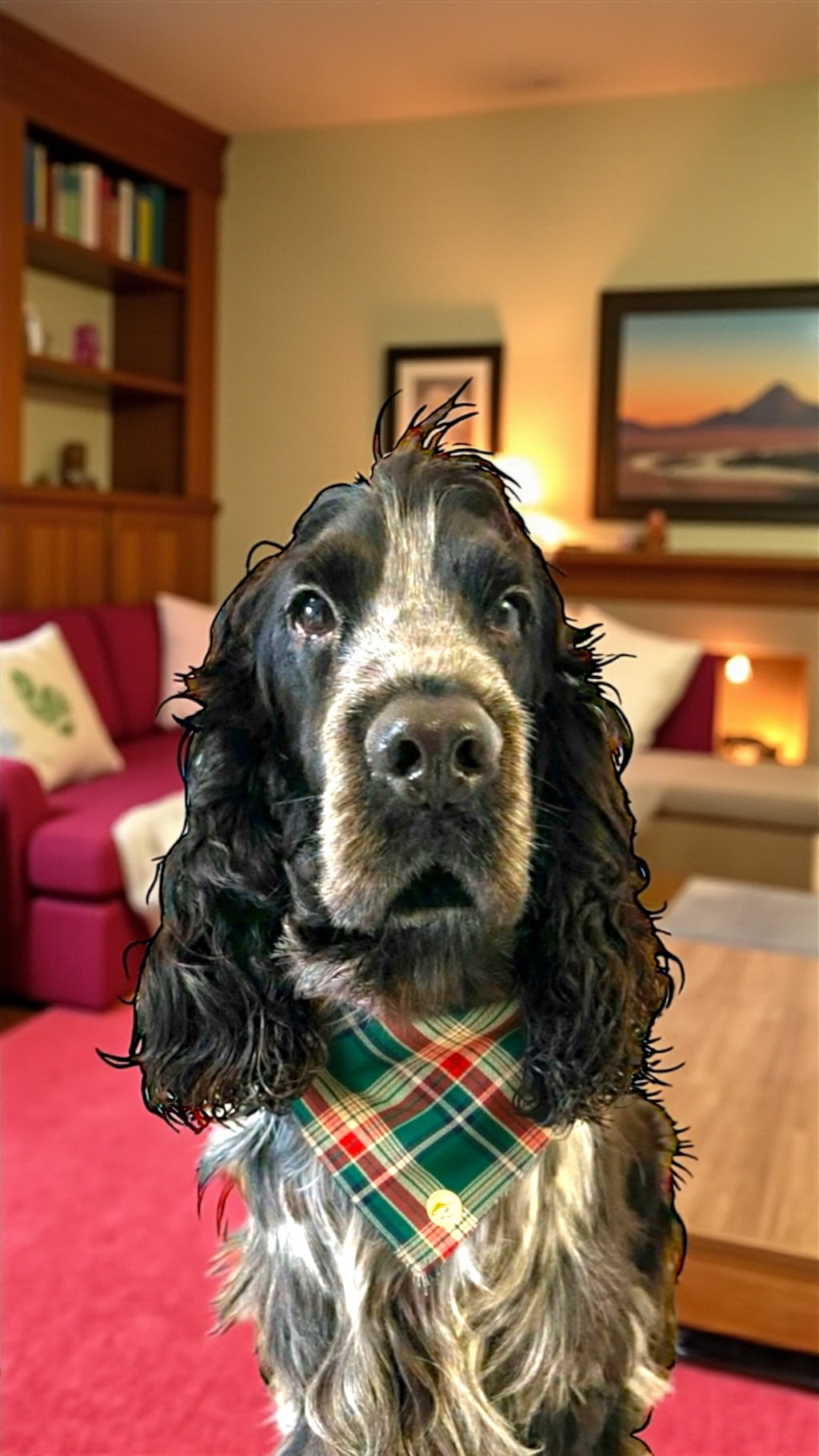 Bandana tartan per cani invernale  morbida e calda sfrangiata - (Verde-bianco-rosso)