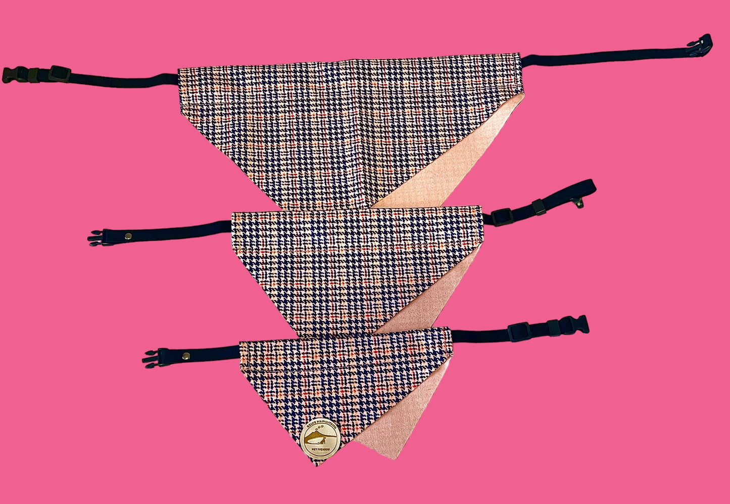 Bandana Doppia Accavallata con Collare Integrato | Salmone Righe Vivaci | Personalizzabile