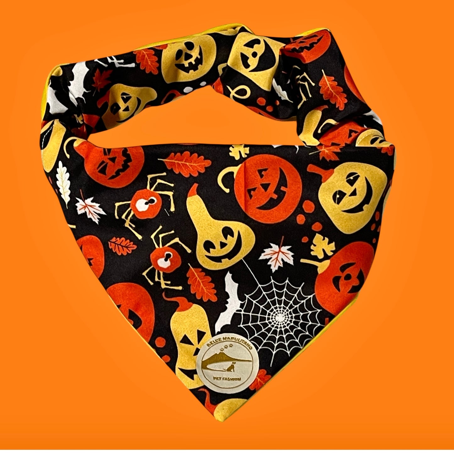 Bandana Cane Double-Face Halloween con Zucche e Scritta “Premietto o Scherzetto”
