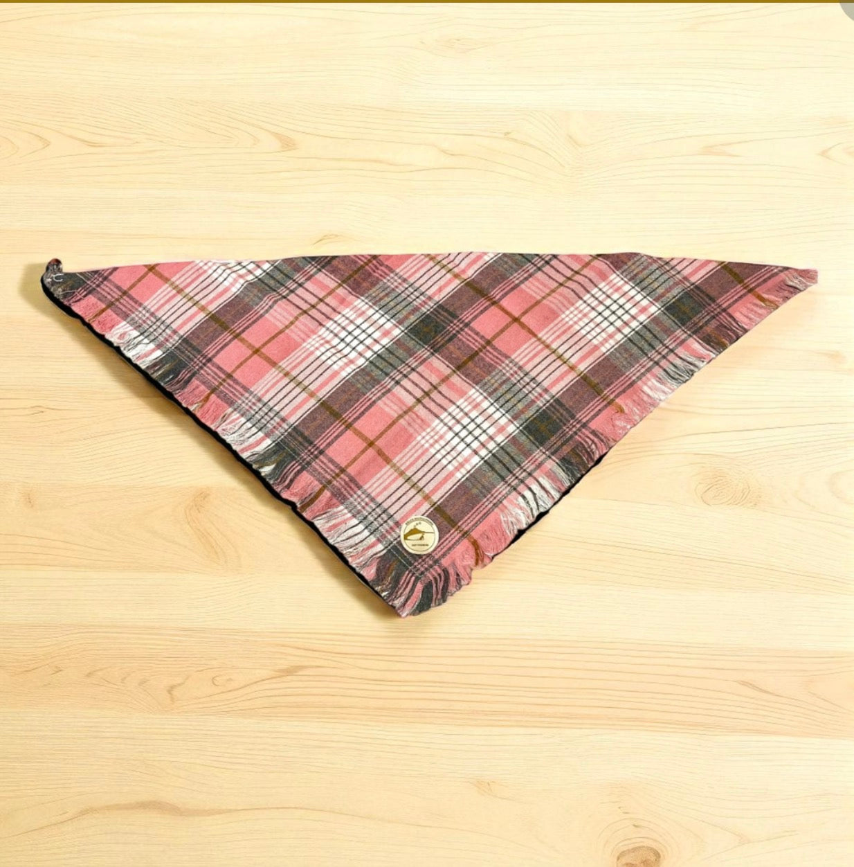Bandana Cane tartan Invernale Morbida e Calda - Sfrangiata (Rosa/Grigio/Beige)