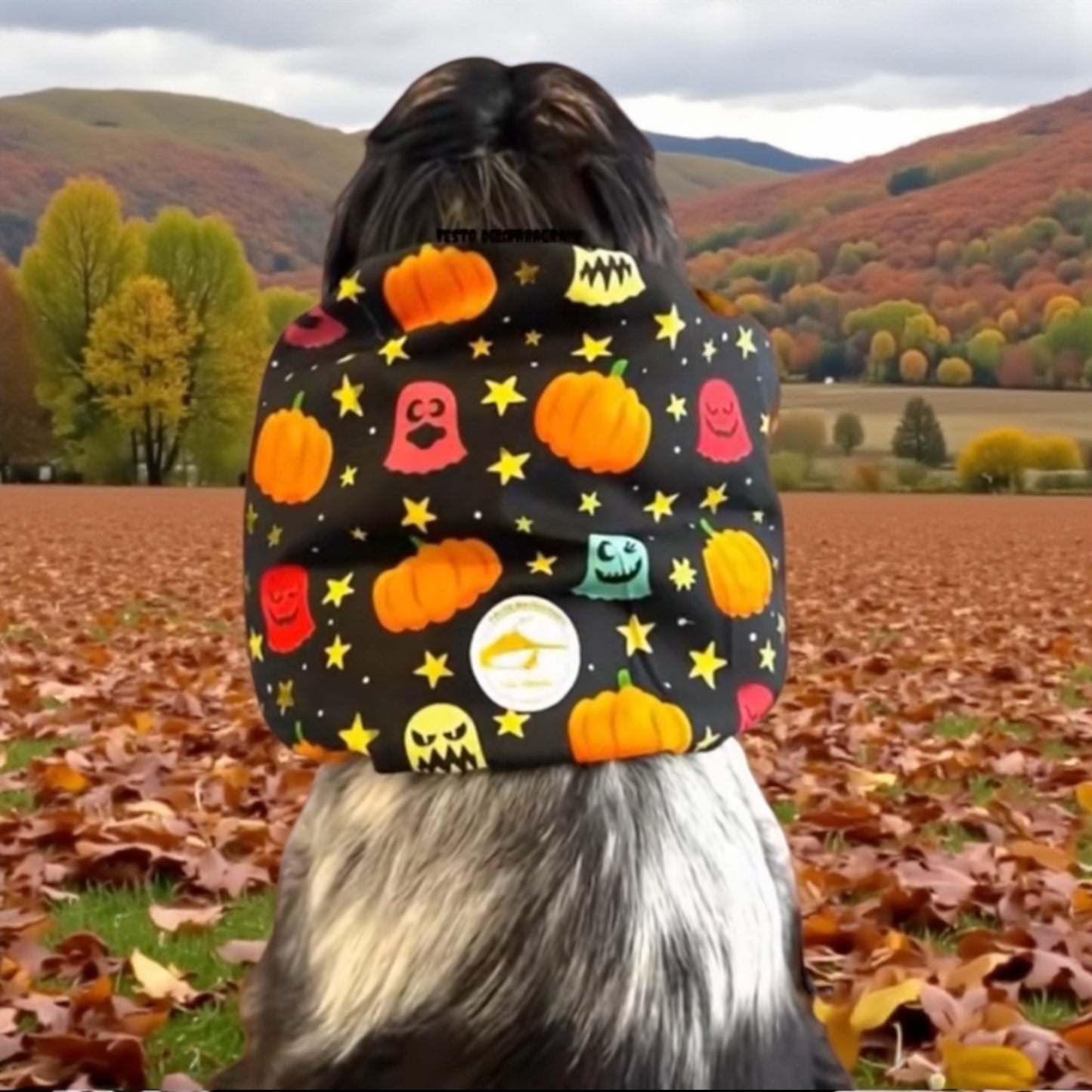 Snood / Paraorecchie Sartoriale Halloween - Zucche, Fantasmi e Stelline su Fondo Nero