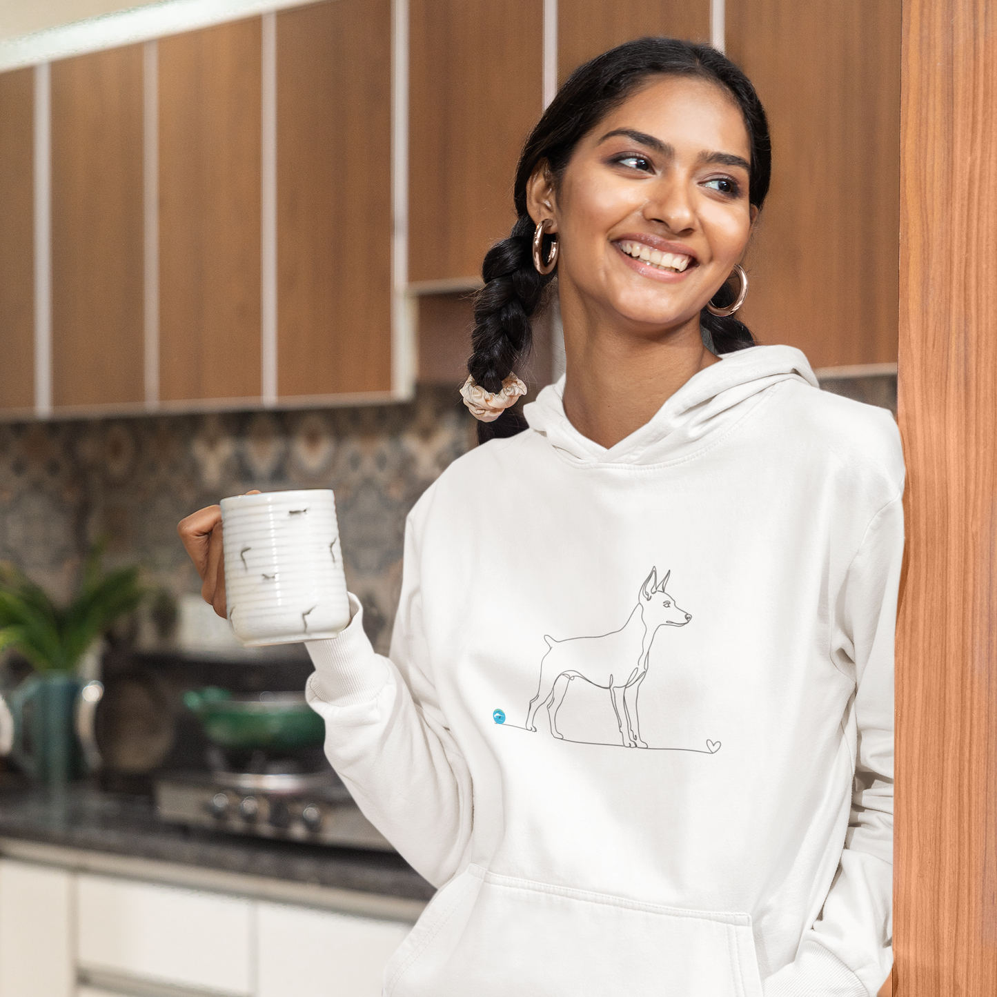 Felpa Unisex con Cappuccio - Pinscher e cuore - Line Art