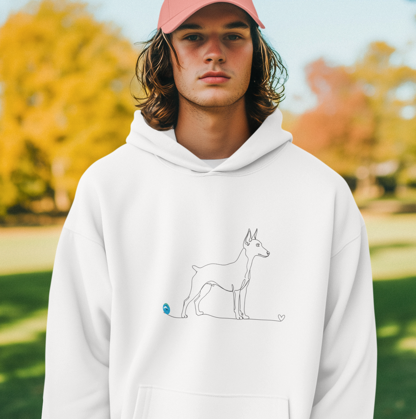 Felpa Unisex con Cappuccio - Pinscher e cuore - Line Art