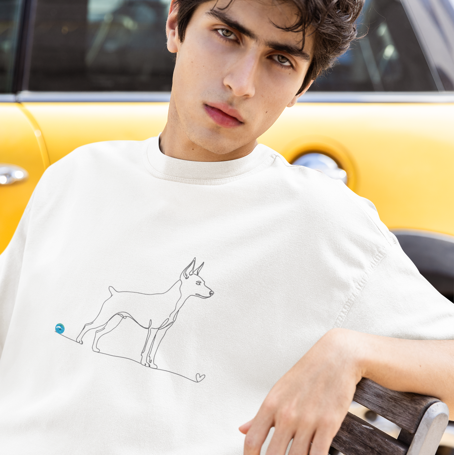 T-Shirt Unisex cotone biologico - Pinscher e cuore - Line Art