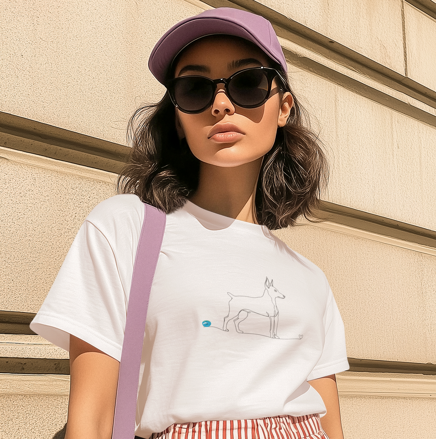 T-Shirt Unisex cotone biologico - Pinscher e cuore - Line Art