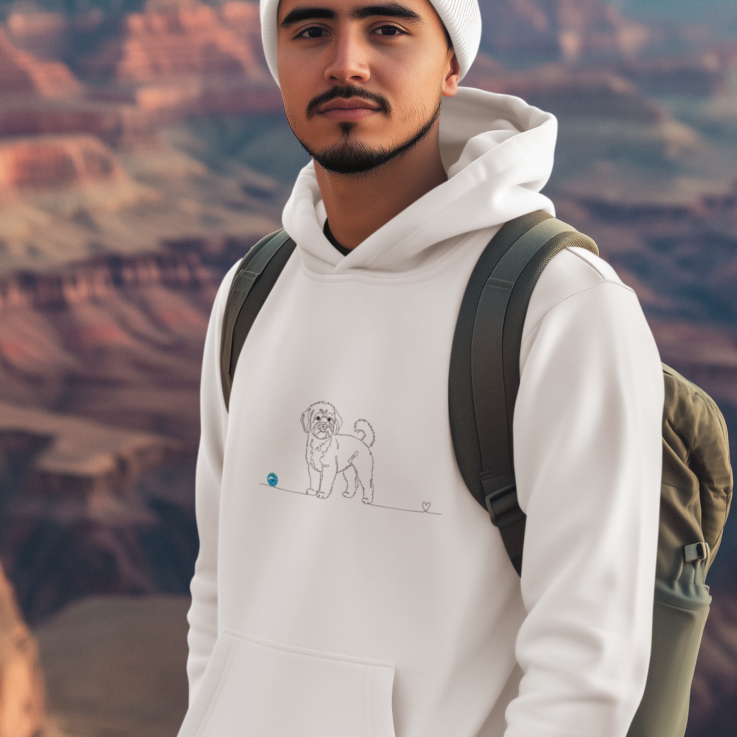 Felpa Unisex con Cappuccio - Maltipoo e cuore - Line Art