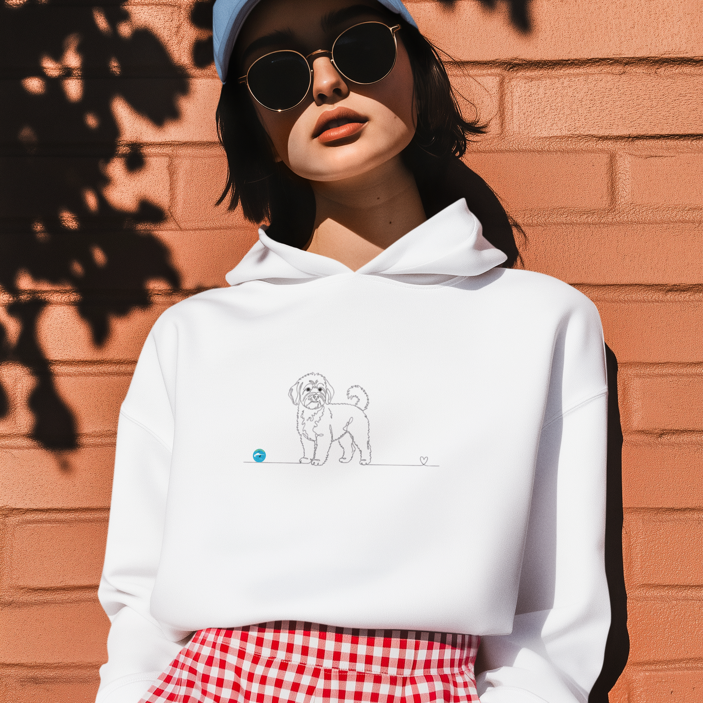 Felpa Unisex con Cappuccio - Maltipoo e cuore - Line Art