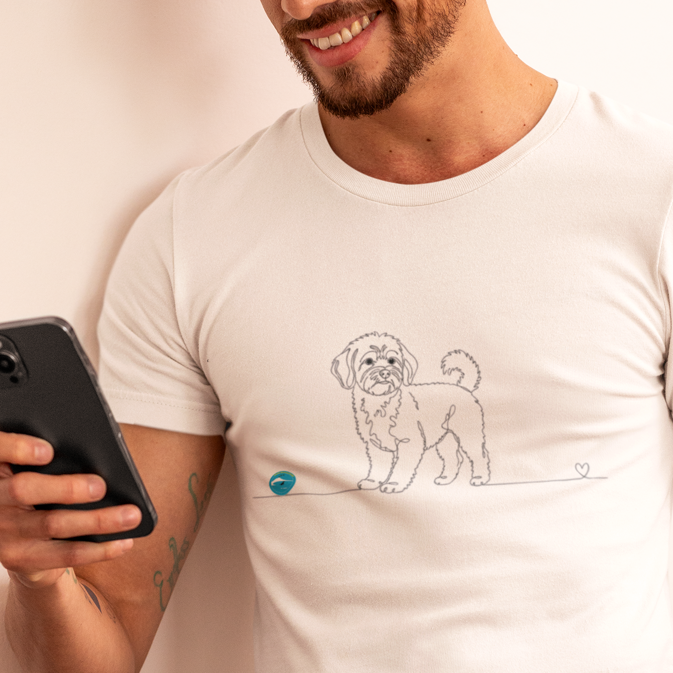 T-Shirt Unisex cotone biologico- Maltipoo e cuore - Line Art