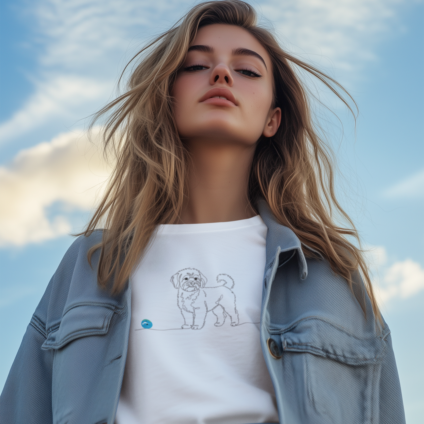 T-Shirt Unisex cotone biologico- Maltipoo e cuore - Line Art