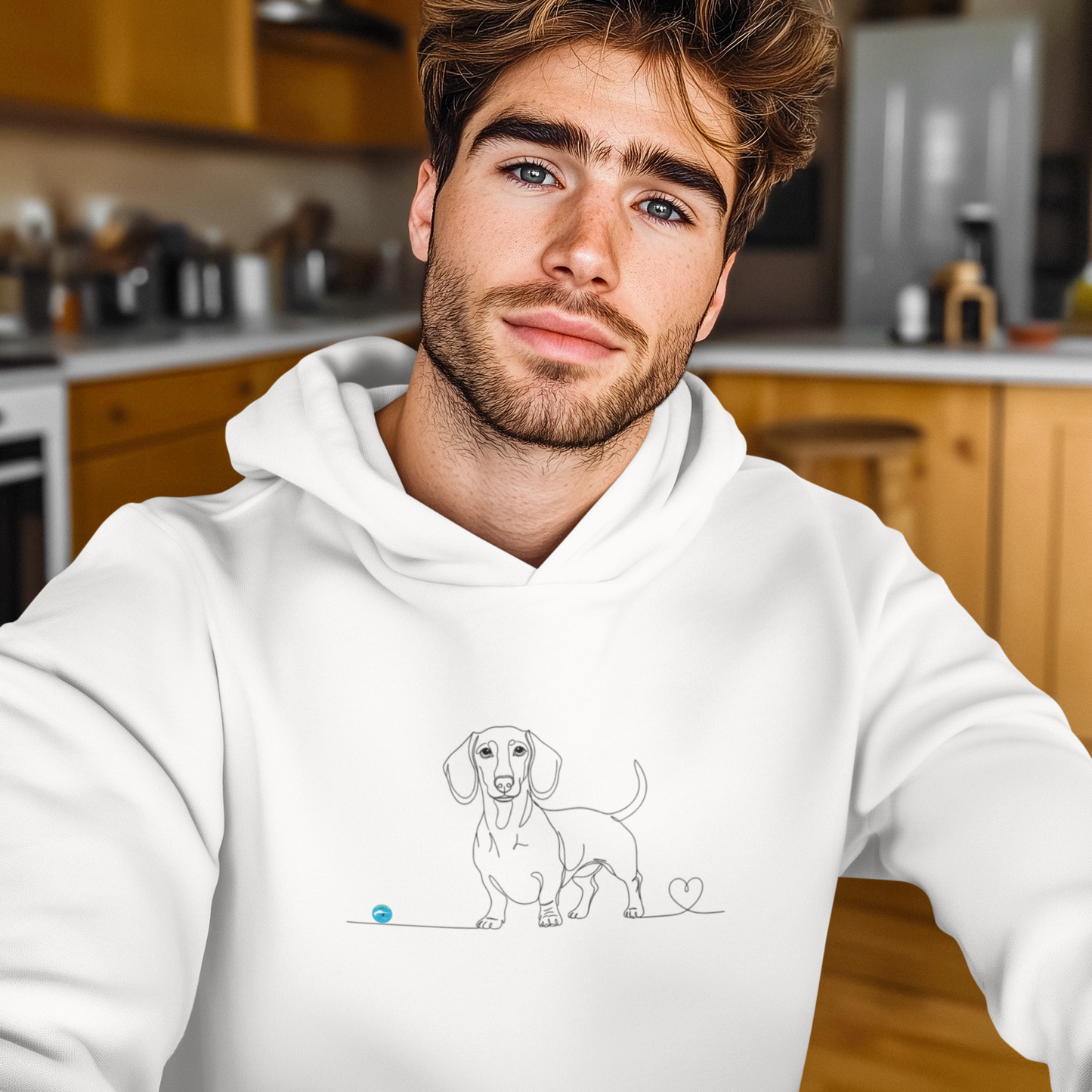 Felpa Unisex con Cappuccio - Bassotto e cuore - Line Art