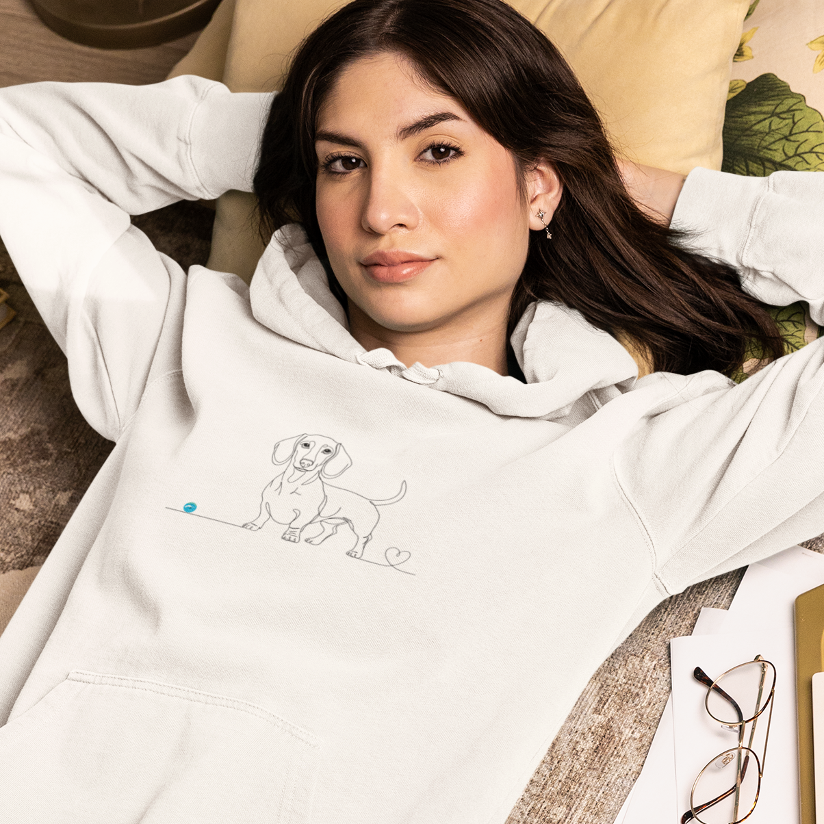 Felpa Unisex con Cappuccio - Bassotto e cuore - Line Art