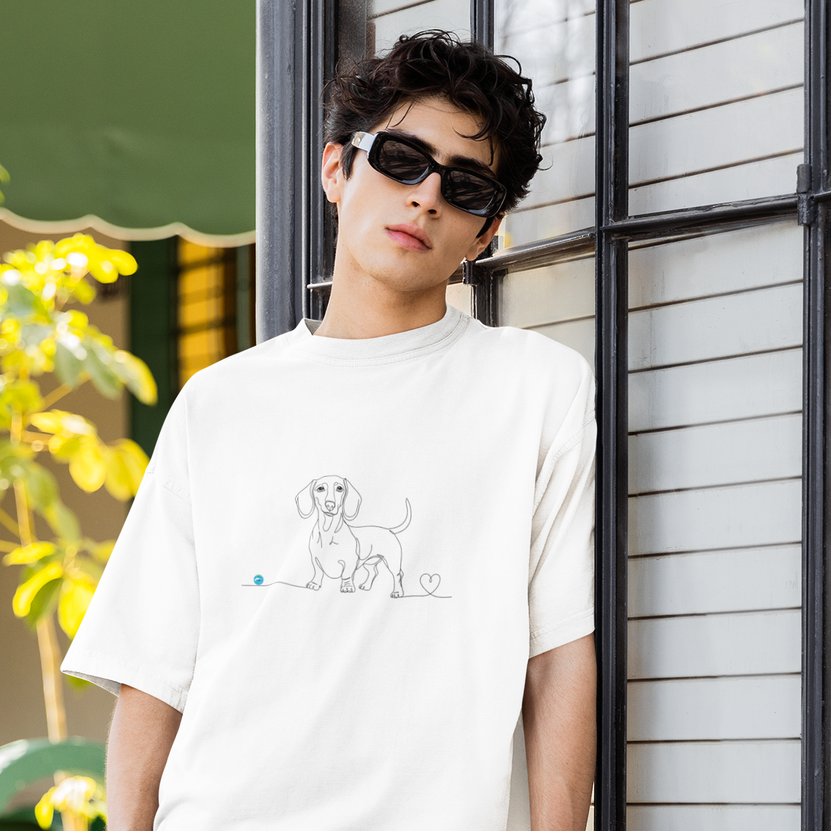 T-Shirt Unisex cotone biologico - Bassotto e cuore - Line Art
