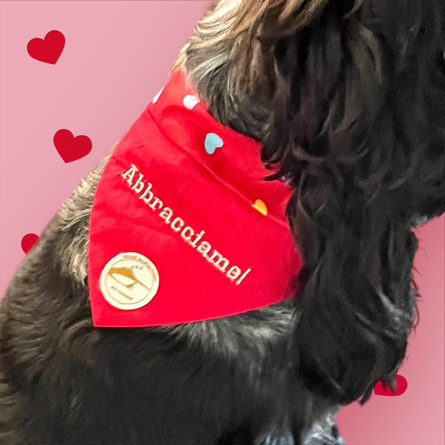 Bandana Cane "Ammore Mij" Ricamata: Sartoriale Double-Face con Elastico in Puro Cotone