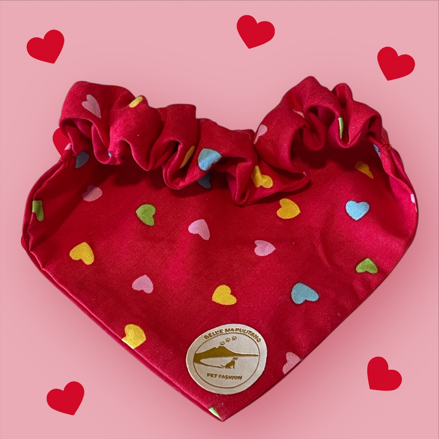 Bandana Cane "Ammore Mij" Ricamata: Sartoriale Double-Face con Elastico in Puro Cotone