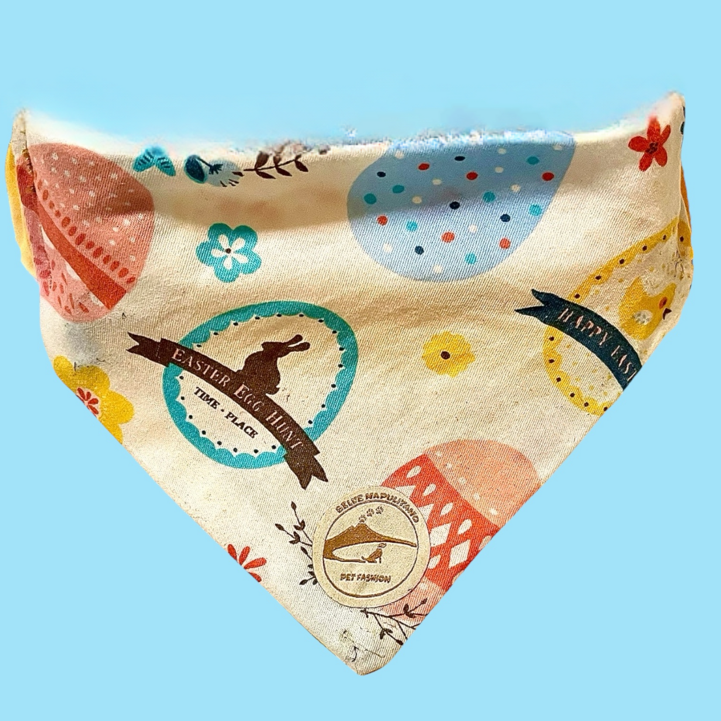 Bandane cane Pasqua sartoriale double-face. Frase ricamata in Napoletano & Puro cotone " STO CERCANN L'UOVO” a COLLARE