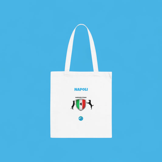 Borsa Shopper Tote Napoli 4° Scudetto - Design Esclusivo Cane & Gatto | 100% Cotone