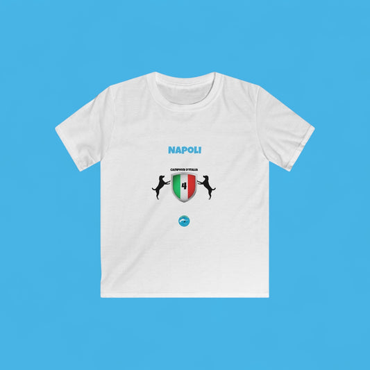 T-Shirt Bambino Softstyle Napoli 4° Scudetto - Design con 2 Cani Esclusivo