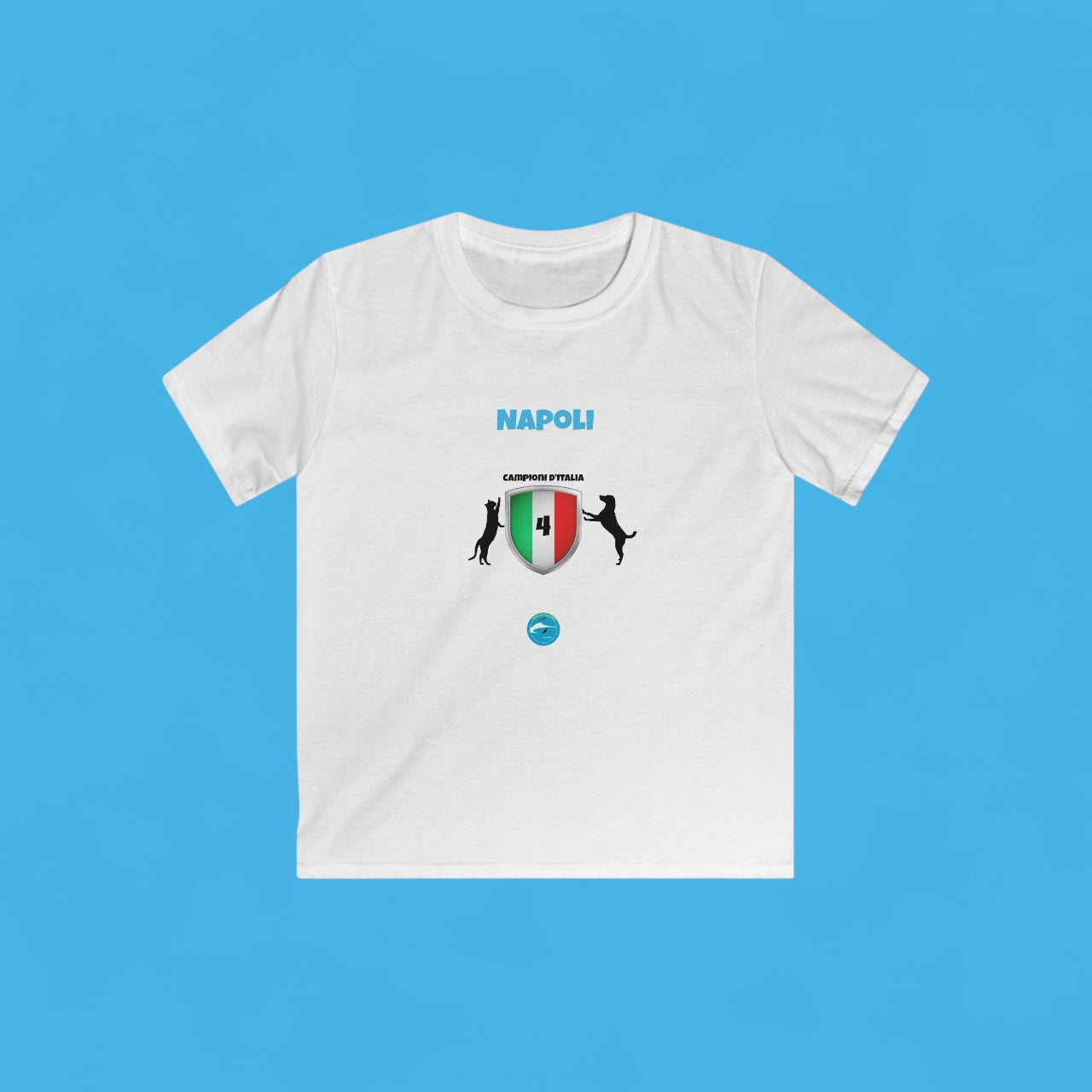 T-Shirt Bambino Softstyle Napoli 4° Scudetto - Design Esclusivo Cane & Gatto