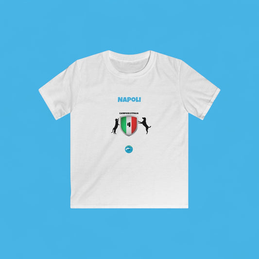 T-Shirt Bambino Softstyle Napoli 4° Scudetto - Design Esclusivo Cane & Gatto