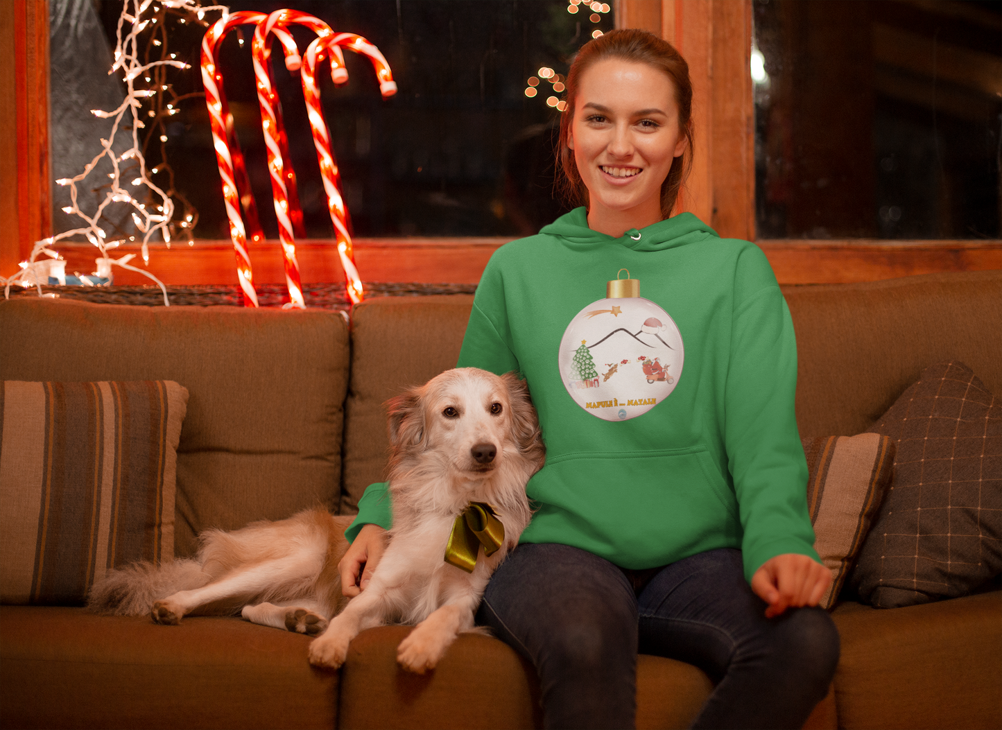 Felpa unisex Natalizia con cappuccio “Napule è” per adulti