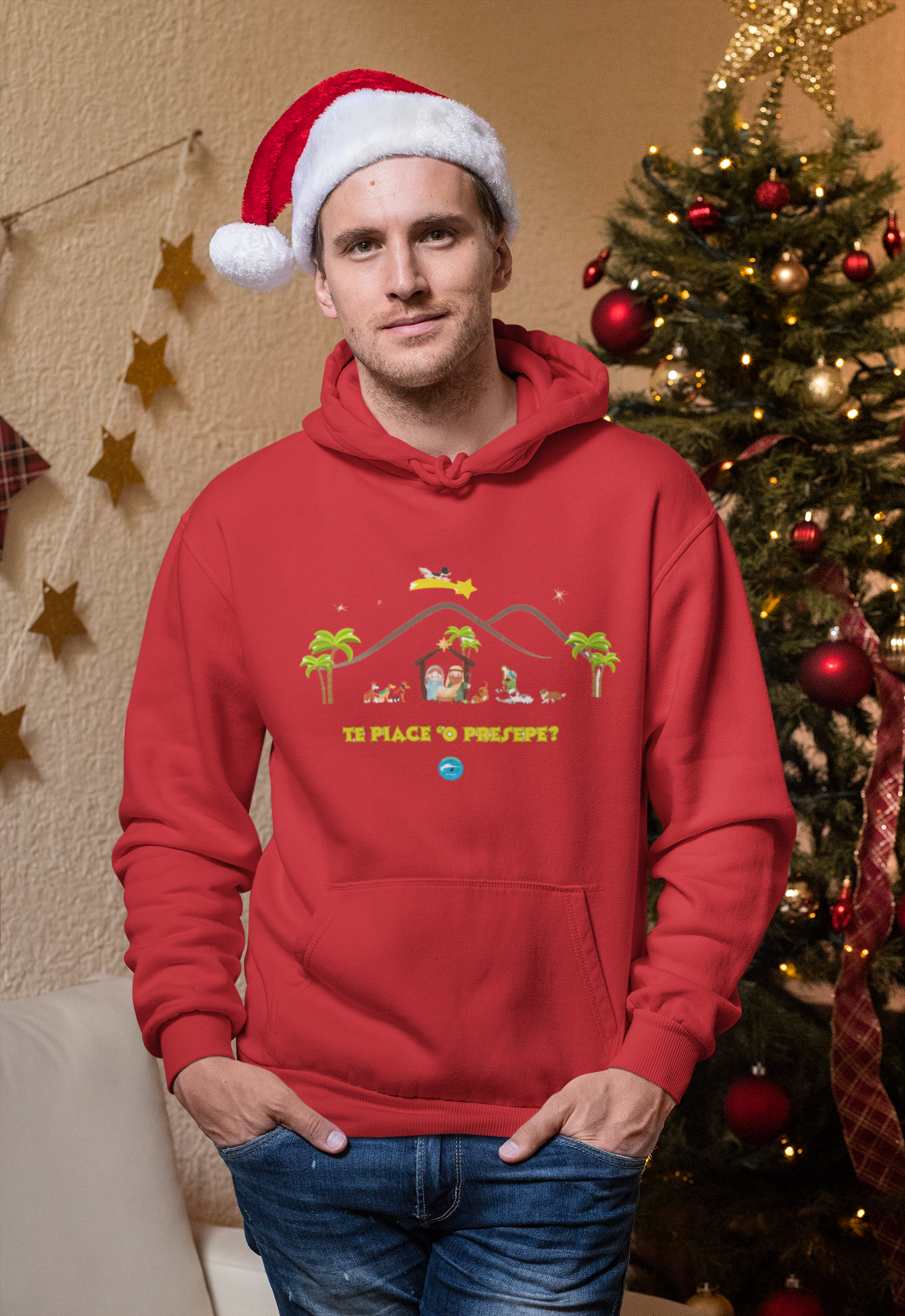 Felpa Natalizia unisex con cappuccio Te piace ‘o Presepe? per adulti
